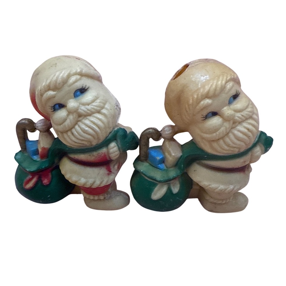 Vintage Christmas Santa Claus Mini Plastic Light Covers Blow Mold Pair